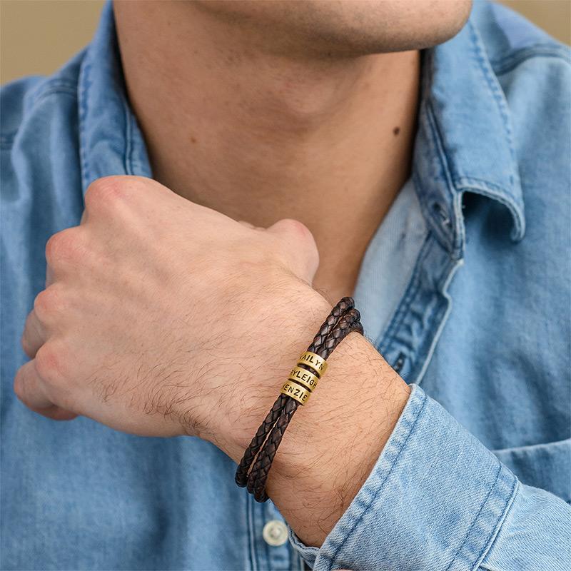 Bracciale da Uomo in Pelle Nera – Personalizzabile con Finiture in Argento o Oro 